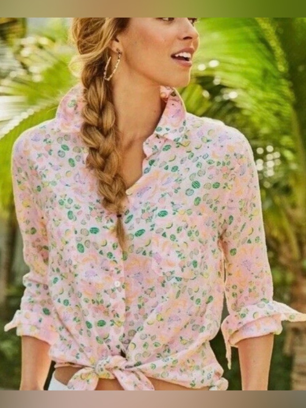 LILLY PULITZER Sea View Button Down Shirt Urchin Pink Lil' Juicy Fruit (mix35)